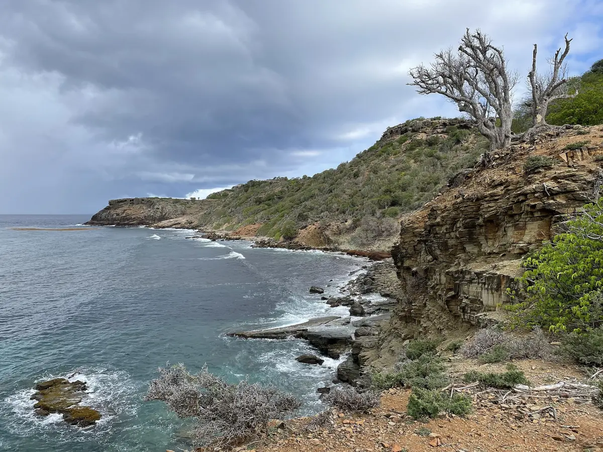 The rocky southern coast of Antigua