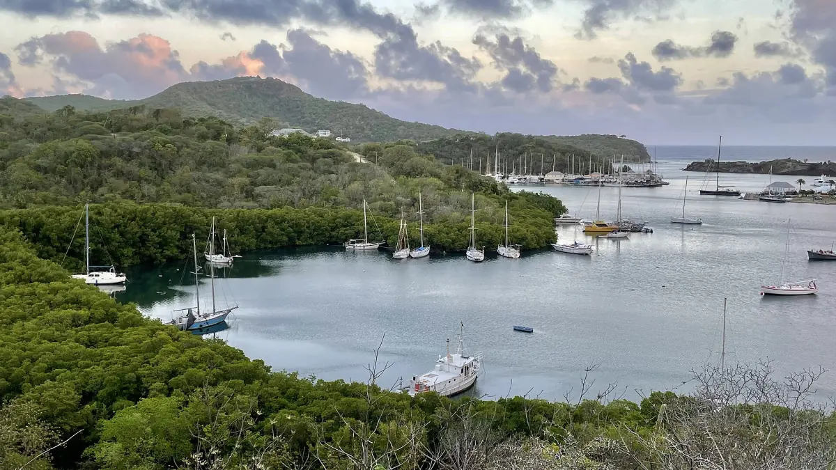 Sailboats at anchor in English Harbour
