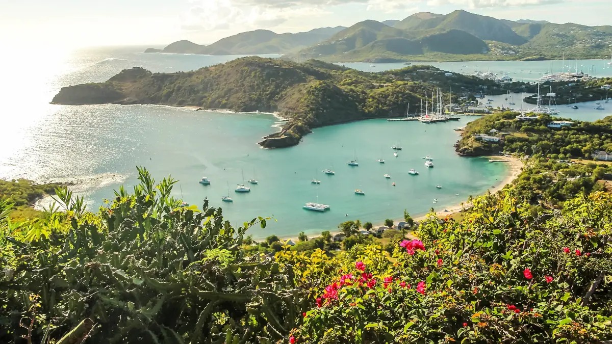 English Harbour and Galleon Beach seen from Shirley Heights