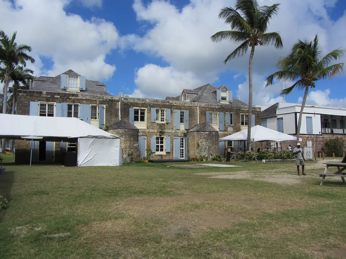 The lawn and restored buildings of Nelson's Dockyard