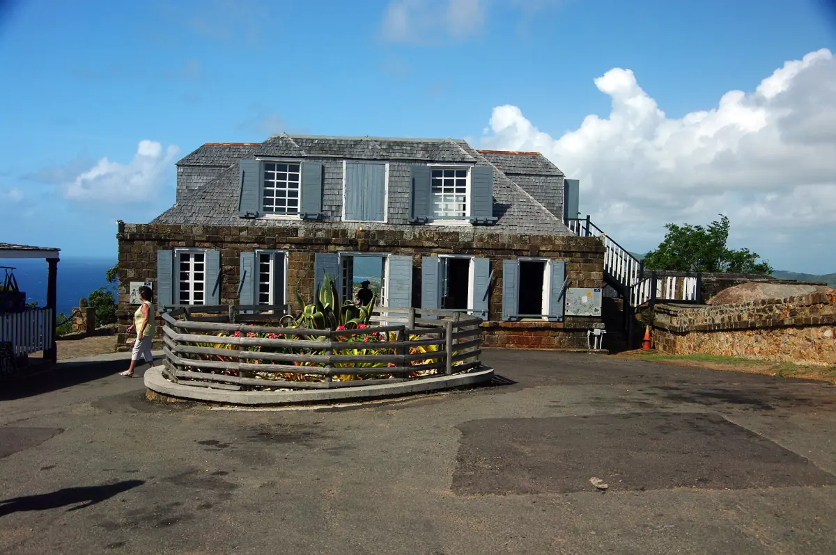 The historic lookout building at Shirley Heights