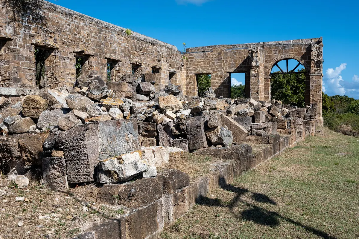 Stone ruins of the military complex at Shirley Heights