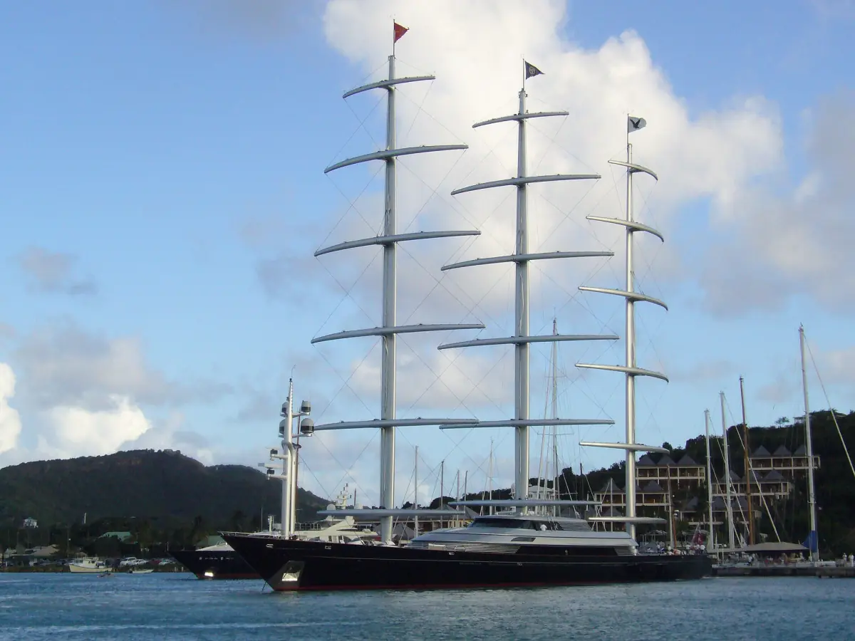 A large sailing yacht moored at Falmouth Harbour